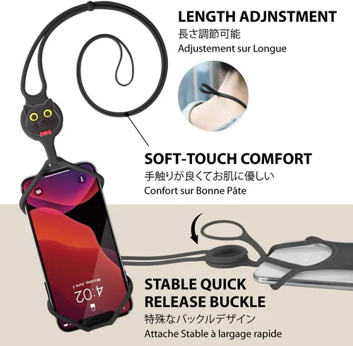Miniatura 3 de Soporte universal para teléfono móvil, correa de silicona para el cuello, funda para teléfono móvil para iPhone Xs Max XR X 8 7 6S Plus Samsung