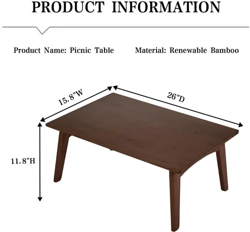Miniatura 3 de Mesa auxiliar plegable de bambú, escritorio bajo japonés, muebles portátiles sin montaje, para comedor, trabajo, estudiar, relajarse, castaño, 26 x