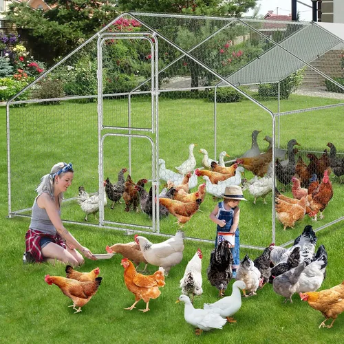 Miniatura 7 de Gallinero de metal grande para cubierta de techo impermeable y anti-UV, jaula para exteriores, gallinero para patio, granja, 9.8 x 19.7 x 6.6 pies