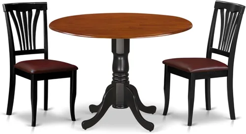 East West Furniture DLAV3-BCH-LC - Juego de mesa de comedor moderno de 3 piezas que contiene una mesa redonda de madera con gotas y 2 sillas de