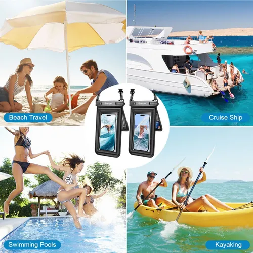 Miniatura 7 de [Hasta 8.5 pulgadas] Bolsa impermeable para teléfono flotante, doble bolsa impermeable con cordón para iPhone 16 15 Pro Max, Galaxy S25 S24 Ultra