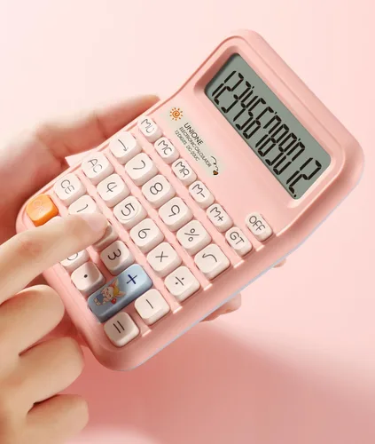 Miniatura 5 de UNIONE Calculadora Panda con LCD brillante, escritorio portátil de doble alimentación. Color. Negocios, oficina, escuela secundaria... (beige)
