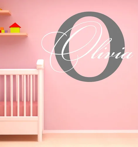Miniatura 11 de Calcomanía de pared con nombre y inicial para niñas, decoración de pared, personalizada, decoración, guardería, dormitorio, además de calcomanía