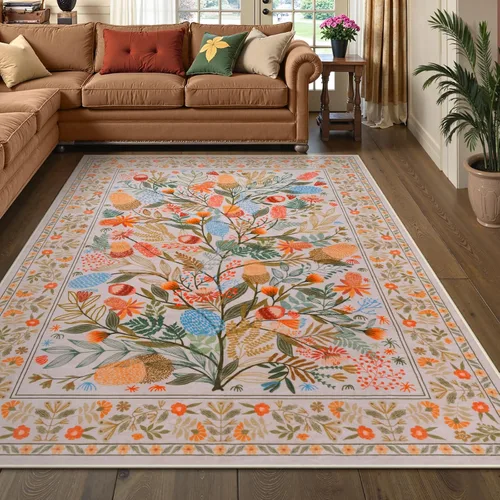 Miniatura 2 de Anidaroel Alfombras botánicas coloridas de 5 x 7 pies, lavables a máquina, para sala de estar, antideslizante, alfombra suave para dormitorio