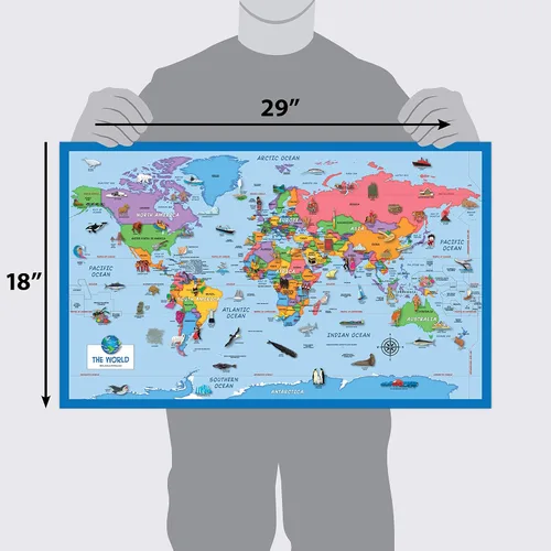 Miniatura 2 de Paquete de 2 pósteres de mapa del mundo para niños [ilustrado] + calendario de días de la semana y meses del año para niños