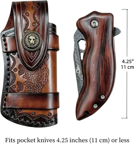 Miniatura 3 de Funda de Cuero Genuino para Cuchillo de Bolsillo de 4.25'', Funda con Broche de Transporte Horizontal para Leatherman Wave, Bolsa de Cuero de Grano