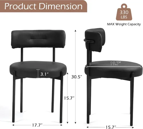 Miniatura 2 de AVAWING Juego de 6 sillas de comedor de piel sintética negra, modernas sillas de cocina tapizadas con patas de metal y respaldo curvo, sillas