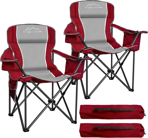 Miniatura 9 de Paquete de 2 sillas plegables de camping con respaldo alto, cómodas sillas grandes para exteriores para adultos, capacidad de 400 libras, silla