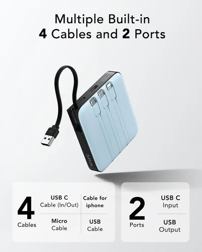 Miniatura 7 de VRURC Cargador portátil con 4 cables incorporados, paquete de batería de 20000mAh Cargador portátil PD 20W de carga rápida, banco de energía