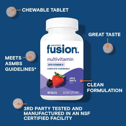 Miniatura 3 de Bariatric Fusion Multivitamínico bariátrico masticable con hierro y vitamina K para pacientes de cirugía bariátrica, incluyendo bypass gástrico