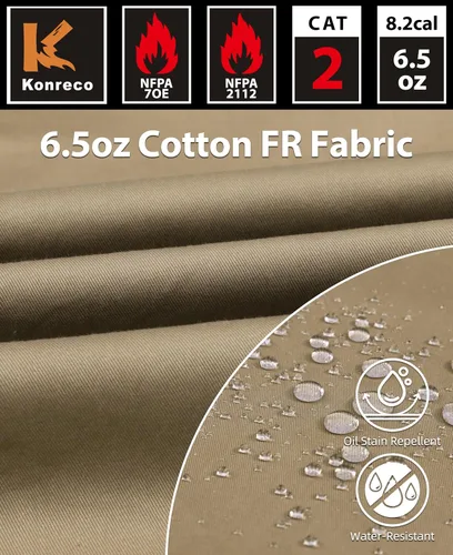 Miniatura 6 de KONRECO Camisas FR para hombre, resistentes al fuego, camisa de trabajo con botones, 100% algodón, 6.5 onzas, camisas de soldadura ligeras