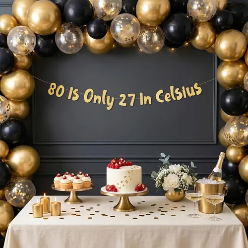 Miniatura 2 de Cartel con purpurina dorada preencordada de 176.0 °F de 80 pulgadas (80 es solo 27 pulgadas) – Decoraciones de cumpleaños para hombres y mujeres