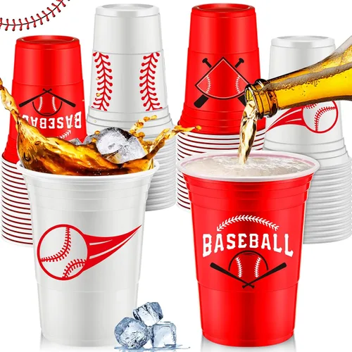 Norme 48 piezas Suministros para fiesta de béisbol a granel 16 oz Vaso de plástico grueso desechable para fiesta de béisbol para bebidas frías y