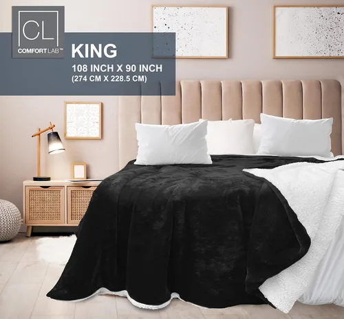 Miniatura 5 de Comfort Lab Manta reversible de franela Sherpa – Elegante manta de cama esponjosa para dormitorio y decoración del hogar – Anti frisado no se Negro