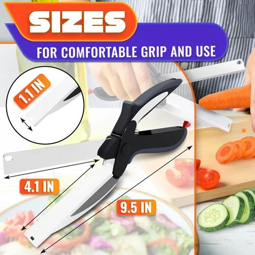 Miniatura 2 de Tijeras de cocina 2 en 1 para alimentos – Cuchillo de tomate de acero inoxidable de 9.5 pulgadas para picar verduras, frutas, queso, carne