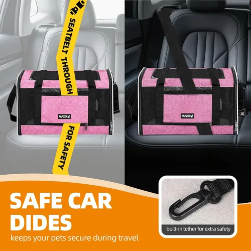 Miniatura 7 de Bolsa de viaje para gatos de lados suaves para gatos medianos a grandes de más de 15 libras, jaula transportadora para perros pequeños, entrada Rosa