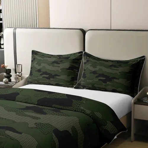 Miniatura 4 de jejeloiu Funda de edredón de camuflaje 100% algodón, tamaño individual, ropa de cama de camuflaje, juego de funda de edredón de algodón