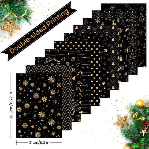 Miniatura 2 de MIAHART Juego de 45 hojas de papel con patrón de Feliz Navidad, 10 diseños, papel decorativo festivo para manualidades de doble cara para hacer
