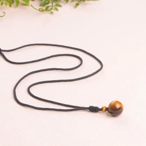 Miniatura 55 de iSTONE Collar unisex con dije de cuentas redondas auténticas, cadena de cuerda negra de 24 pulgadas para hombres y mujeres