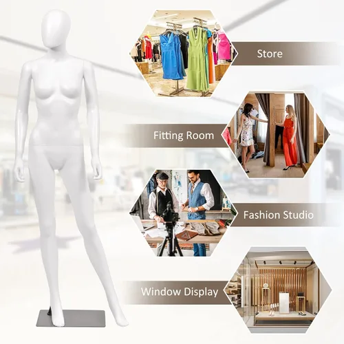Miniatura 7 de S AFSTAR Maniquí femenino de 5.8 pies/70 pulgadas, forma de vestido ajustable y desmontable, modelo de maniquí de cuerpo completo, soporte de torso