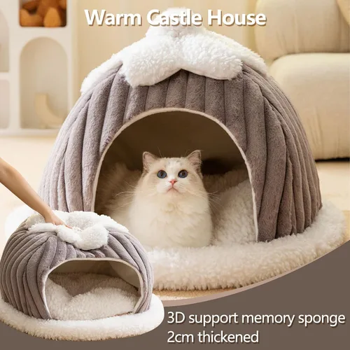 Miniatura 3 de Cama tipo cueva para gatos, bonita casa de gato de dibujos animados, tienda de campaña pequeña con almohada extraíble lavable, cama cálida para Verde