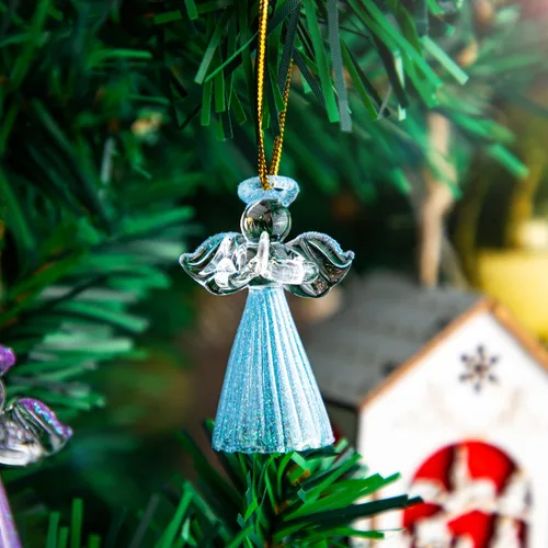 Miniatura 4 de 12 adornos de ángel dorado de cristal, ángeles de la guarda, adornos para árbol de Navidad de 2.1 pulgadas, colorido mini ángel colgante hilado