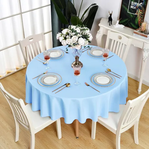 Miniatura 29 de Mantel redondo color crema, impermeable, resistente a las manchas, sin arrugas, poliéster de 210 GSM, lavable, lavable, lavable, para fiestas