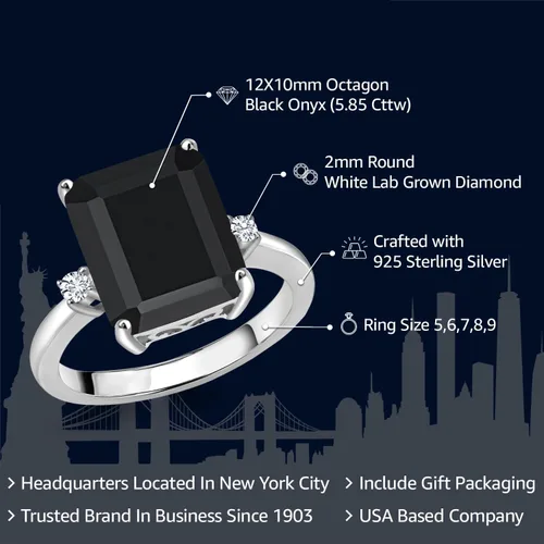 Miniatura 2 de Gem Stone King 5-7 Cttw Gemstone Birthstone and White Lab Grown Diamond 3-Stone Engagement Ring 925 Sterling Silver Center Emerald Cut 12X10MM