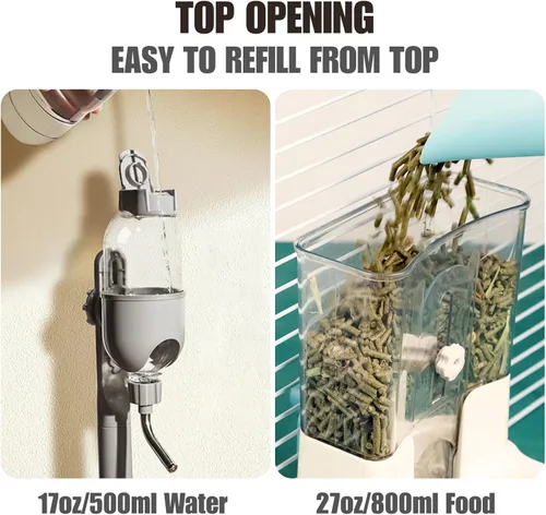 Miniatura 4 de Dispensador automático de agua para alimentos para mascotas, juego de botellas de agua para jaula de jaula de jaula de alimentación para perros Gris