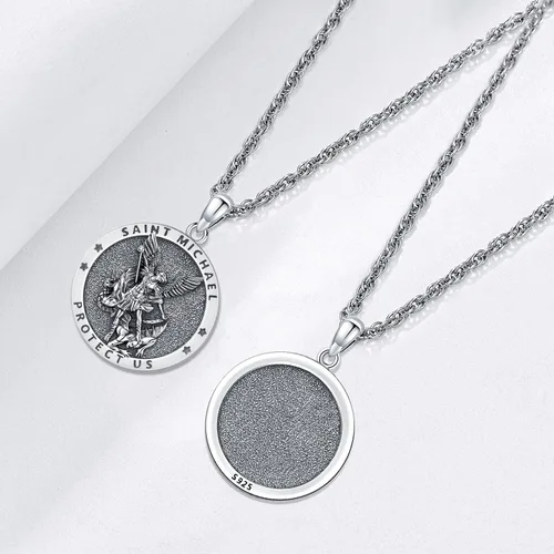 Miniatura 288 de Odinstone Collar de plata de ley 925 con medalla de San Miguel/San Cristóbal/San Benito/Crucifijo de Jesús/San Uriel/Arcángel Rafael para hombres
