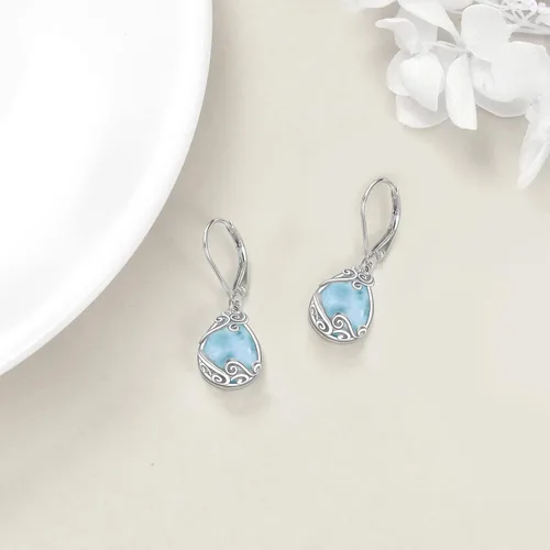 Miniatura 226 de Aretes colgantes con forma de lágrima de filigrana de piedra lunar de plata de ley 925 con cierre de palanca para mujer, regalos de joyería