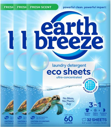 Miniatura 10 de Earth Breeze Hojas de detergente para ropa calmante lavanda, 60 cargas, sábanas ecológicas para lavandería, hojas de jabón de viaje para ciclos