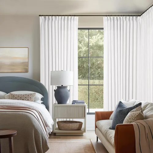 Miniatura 180 de Cortinas de lino natural con pliegues fruncidos de 120 pulgadas de largo para sala de estar, cortinas plisadas con ganchos y lengüeta trasera