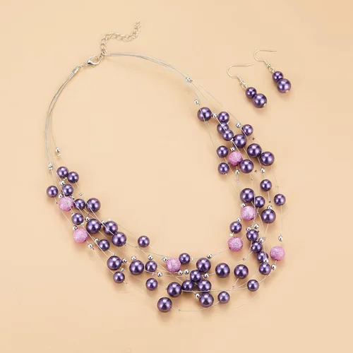Miniatura 2 de Collar de perlas en capas de múltiples hebras, gargantilla de perlas para mujer, joyería de cuentas para bodas y fiestas