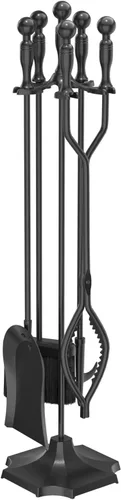 Miniatura 10 de Juego de 5 herramientas para chimenea de 31 pulgadas, herramientas de hierro forjado con mango ergonómico, juego de accesorios para chimenea incluye