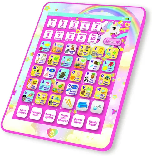 Miniatura 2 de LEXiBOOK Unicorn Tableta Educativa Bilingüe de Aprendizaje Interactiva, Juguete para Aprender Letras del Alfabeto, Números, Palabras, Ortografía