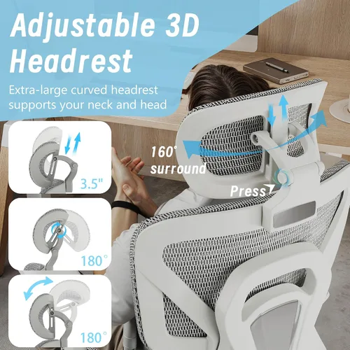 Miniatura 5 de Silla de oficina ergonómica con reposapiés, silla de computadora de malla de respaldo alto con soporte lumbar, altura del respaldo de 5 niveles