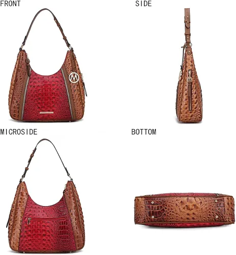 Miniatura 5 de MKF Collection Bolso Hobo para mujer - Bolso de mano de cuero vegano con asa superior de cocodrilo en relieve