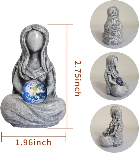 Miniatura 2 de Estatua de Gaia Madre Tierra, sosteniendo la tierra, estatua de diosa, estatua de arte abstracto de diosa, decoración retro de resina para oficina