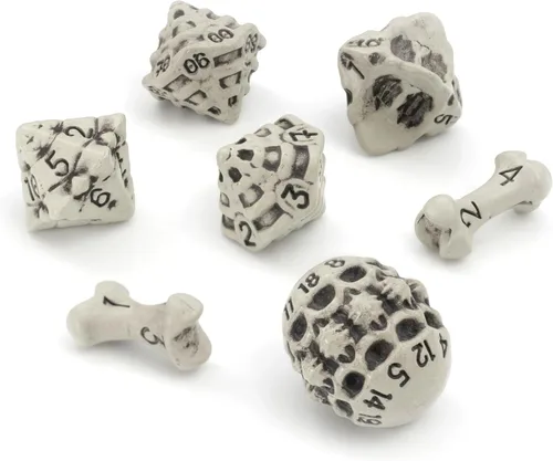 Juego de dados DND - Juego de 7 dados poliédricos de calavera y hueso RPG - D20, D12, D10, D10, D8, D6 y D4 caras. Regalo genial y único para Hueso