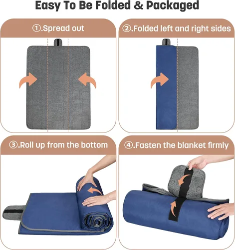 Miniatura 6 de Tirrinia Manta impermeable para exteriores con forro sherpa, resistente al viento, triple capa, cálida y cómoda, plegable para camping, estadio