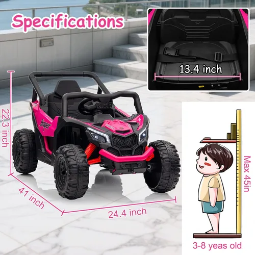 Miniatura 7 de Run Fast 24V vehículo de paseo con control remoto para padres, vehículo de paseo eléctrico para niños de 3 a 5 años, UTV todoterreno, motores 4WD