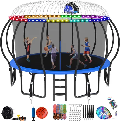 Miniatura 10 de DeepRoar Tranpoline de calabaza mejorada de 8/10/12/14/15/16 pies para niños, juego de tranpolina para exteriores resistente de 1500 libras con aro