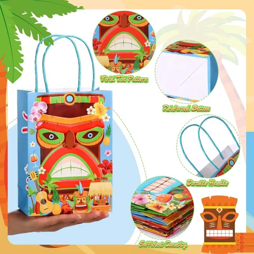Miniatura 4 de 24 bolsas de regalo para fiesta Luau, bolsas de papel Aloha hawaianas, bolsas de regalo para fiesta Tiki, bolsas de regalo tropicales con asas