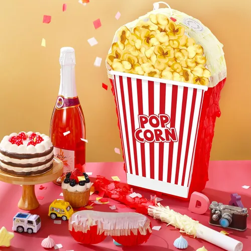 Miniatura 7 de Aoriher Juego de piñatas de maíz pop con palo, piñata de carnaval con palo para noche de película, tema de noche de cine, circo, corto, carnaval