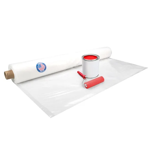 Lámina de plástico de 4 mil, 10' x 50' (500 pies cuadrados) - Lámina de plástico semitransparente resistente para construcción y pintura - Lámina de