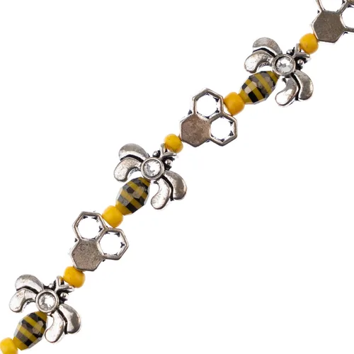 Miniatura 9 de John Bead Hilo de cuentas de 5 pulgadas en forma de panal y abejas en blanco y negro con detalles de bronce