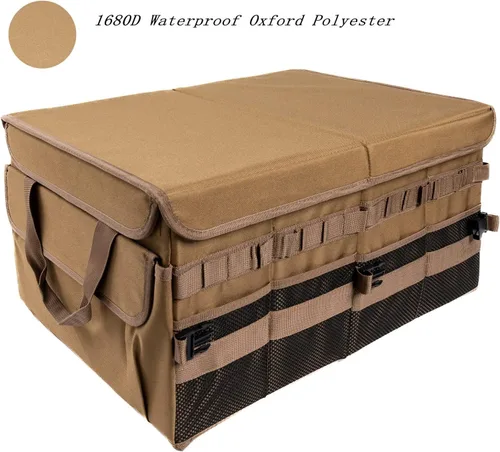 Miniatura 9 de Organizador grande de maletero de 70 L, organizador de maletero con tapa, caja de almacenamiento de carga plegable, marrón, 4 compartimentos