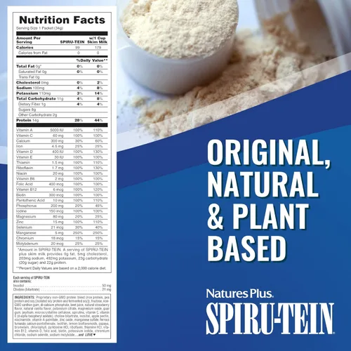 Miniatura 4 de NaturesPlus SPIRU-TEIN - Harina de proteína en polvo – Fresa – 8 paquetes – Batido de proteínas a base de plantas – Sin OMG, vegetariano, sin gluten