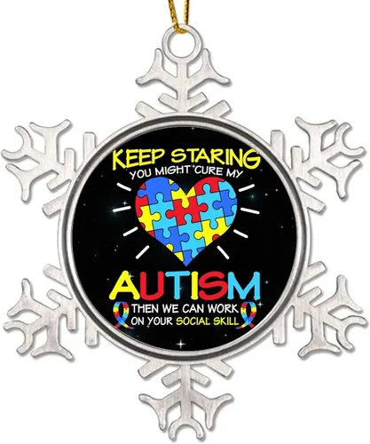 Miniatura 11 de Live Love Accept Autism Heartbeat Adornos para árbol de Navidad, decoración de autismo, rompecabezas divertido para colgar en Navidad